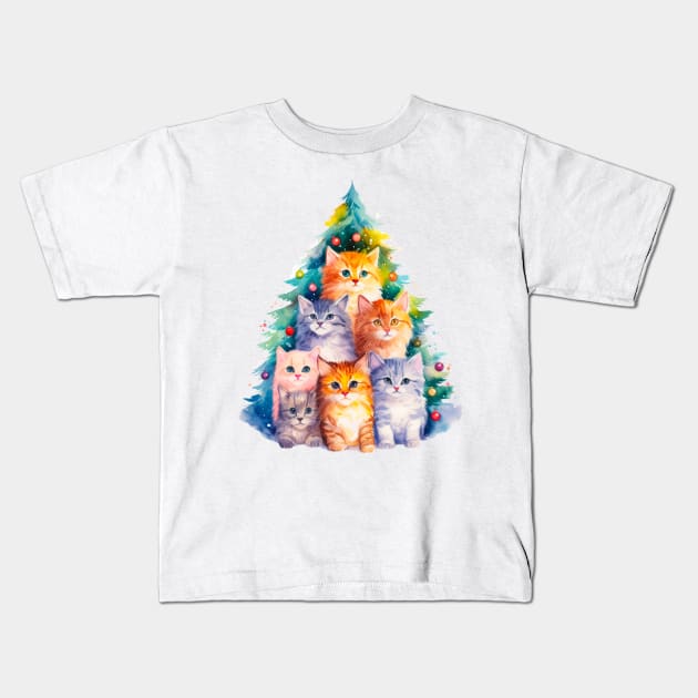 Cat Christmas Tree Kids T-Shirt by MZeeDesigns